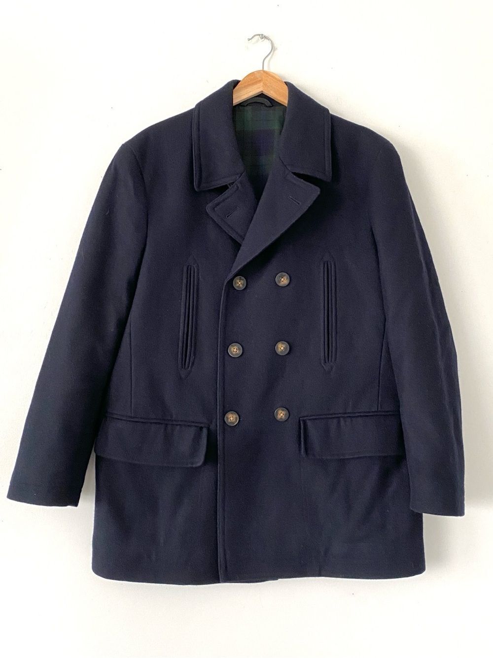 Lauren Ralph Lauren Navy Wool Blend Double-Breasted Pea Coat Sz 40S Preppy Sleek